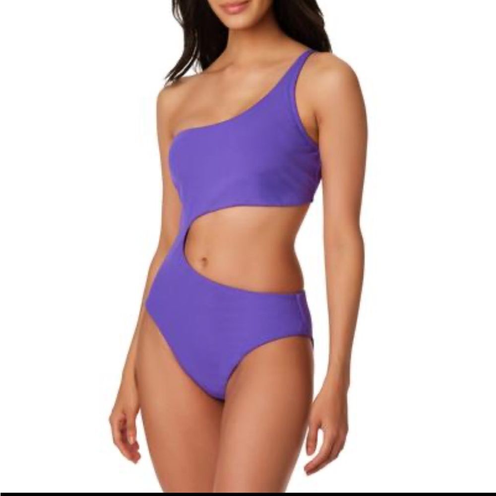 Bar III Micro Rib One-shoulder Cutout One-piece Swimsuit In Hibiscus Medium